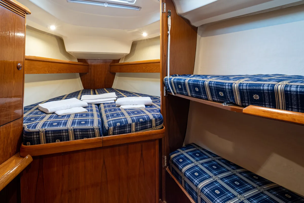 Cabin on Tatanos, a Jeanneau Sun Odyssey 43 sailboat at Kavala, Greece