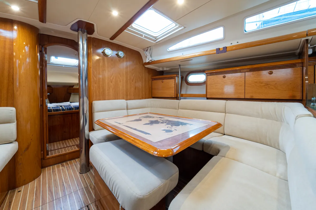 Salon of Tatanos, a Jeanneau Sun Odyssey 43 sailboat at Kavala, Greece