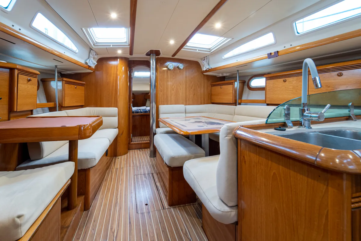 Salon of Tatanos, a Jeanneau Sun Odyssey 43 sailboat at Kavala, Greece