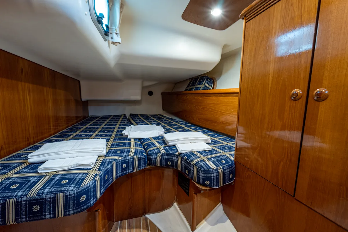 Cabin on Tatanos, a Jeanneau Sun Odyssey 43 sailboat at Kavala, Greece