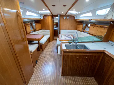 Salon of Tatanos, a Jeanneau Sun Odyssey 43 sailboat at Kavala, Greece