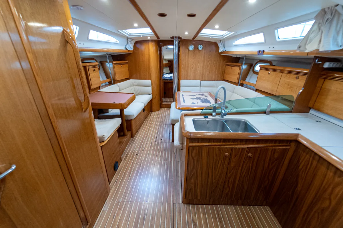 Salon of Tatanos, a Jeanneau Sun Odyssey 43 sailboat at Kavala, Greece