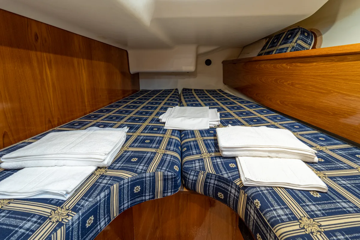 Cabin on Tatanos, a Jeanneau Sun Odyssey 43 sailboat at Kavala, Greece