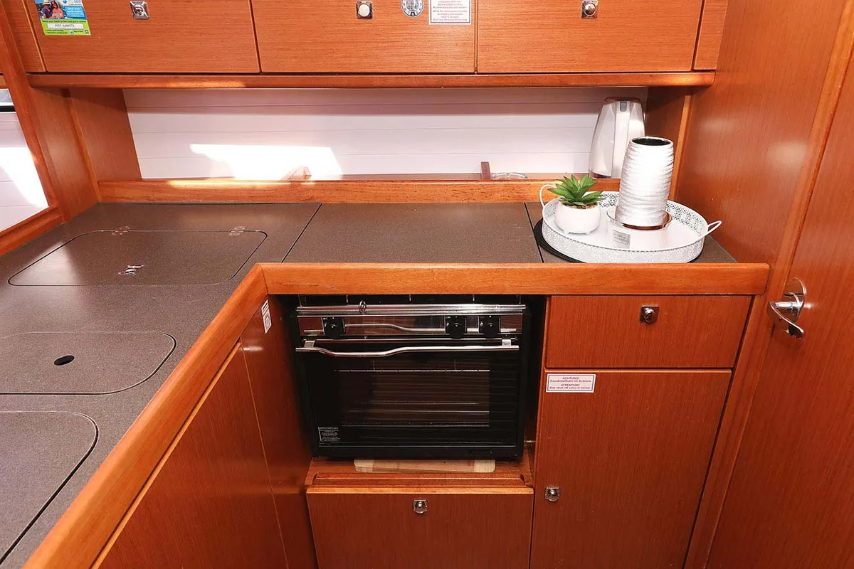 Galley of Samsara, a Bavaria Cruiser 37 sailboat at Grad Biograd na Moru, Croatia