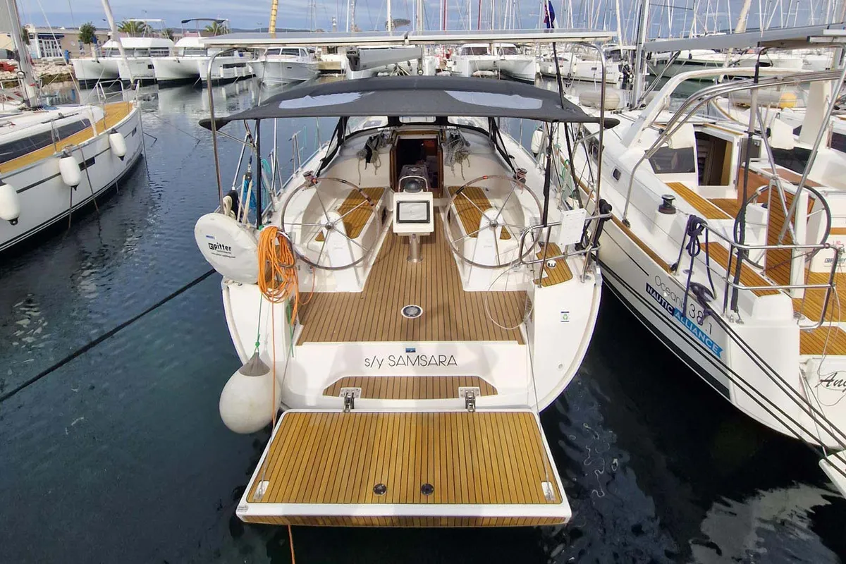 Cockpit of Samsara, a Bavaria Cruiser 37 sailboat at Grad Biograd na Moru, Croatia