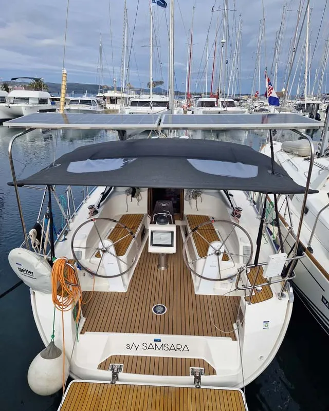 Cockpit of Samsara, a Bavaria Cruiser 37 sailboat at Grad Biograd na Moru, Croatia