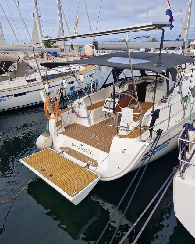 Cockpit of Samsara, a Bavaria Cruiser 37 sailboat at Grad Biograd na Moru, Croatia