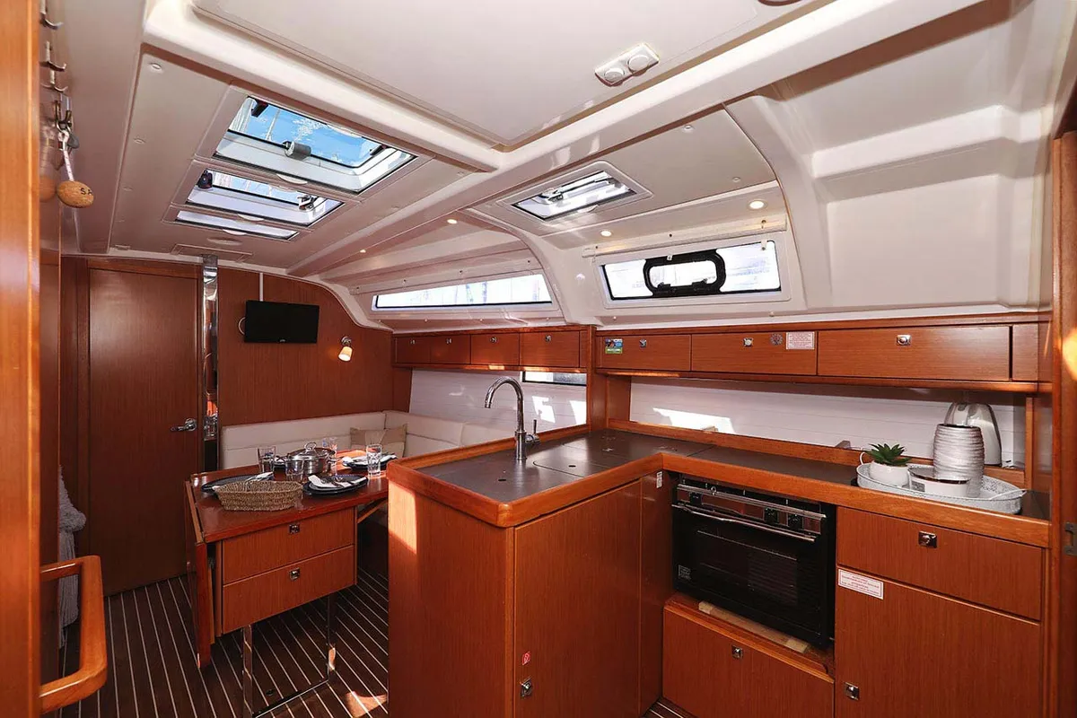 Galley of Samsara, a Bavaria Cruiser 37 sailboat at Grad Biograd na Moru, Croatia