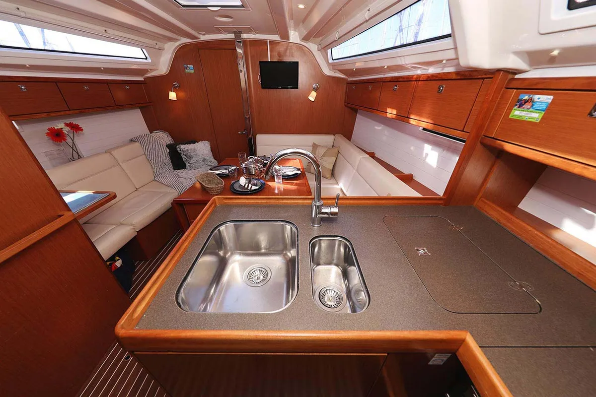 Galley of Samsara, a Bavaria Cruiser 37 sailboat at Grad Biograd na Moru, Croatia