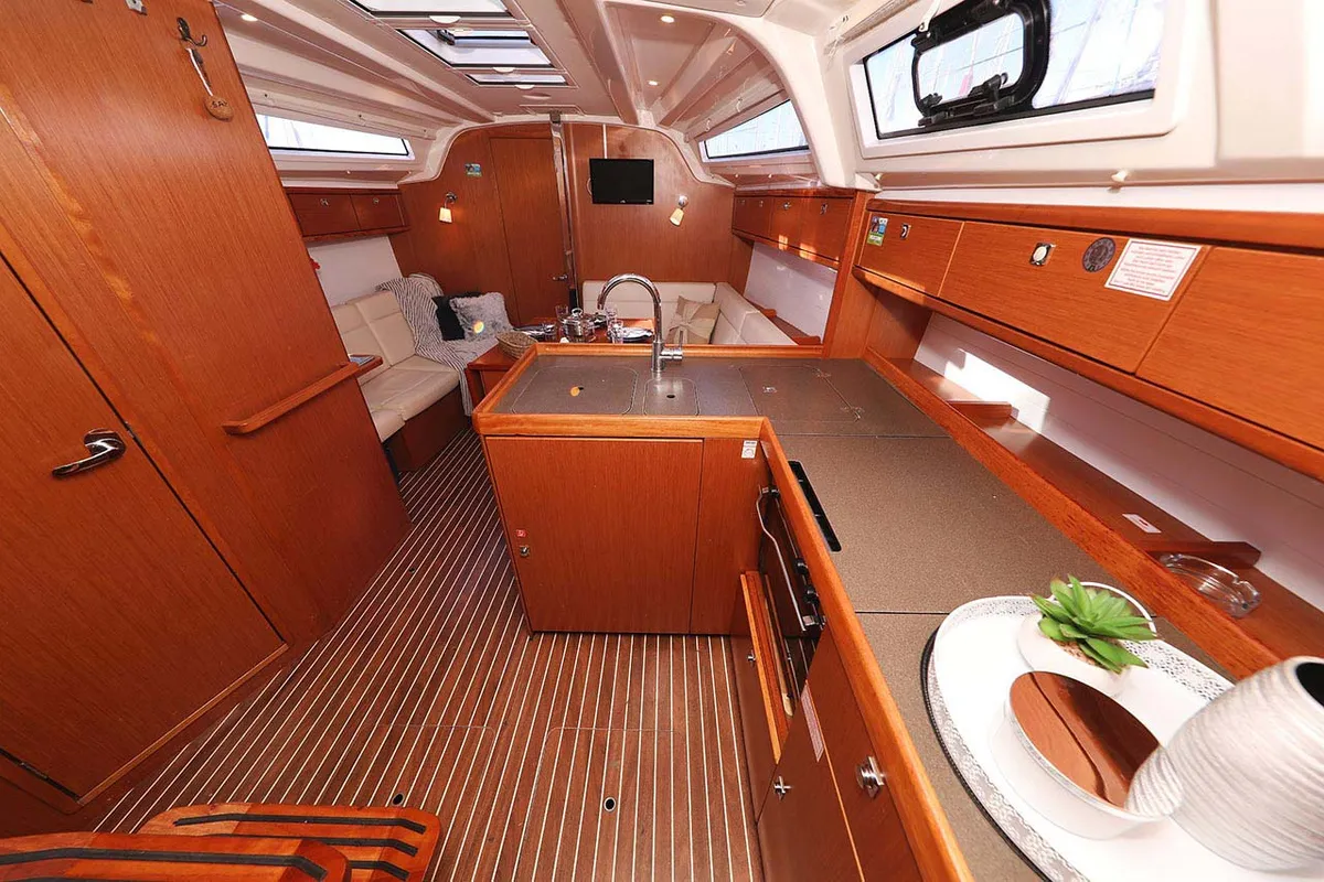 Galley of Samsara, a Bavaria Cruiser 37 sailboat at Grad Biograd na Moru, Croatia