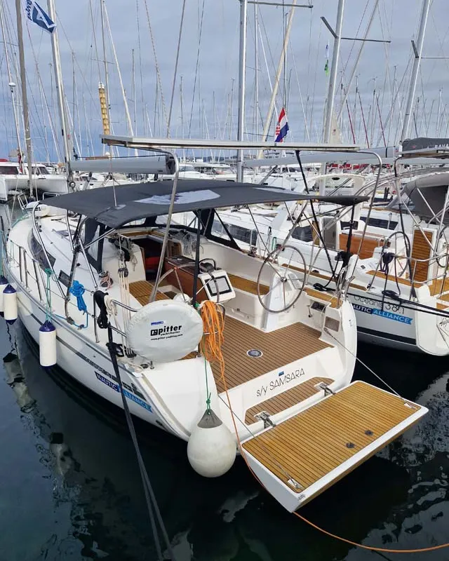 Cockpit of Samsara, a Bavaria Cruiser 37 sailboat at Grad Biograd na Moru, Croatia