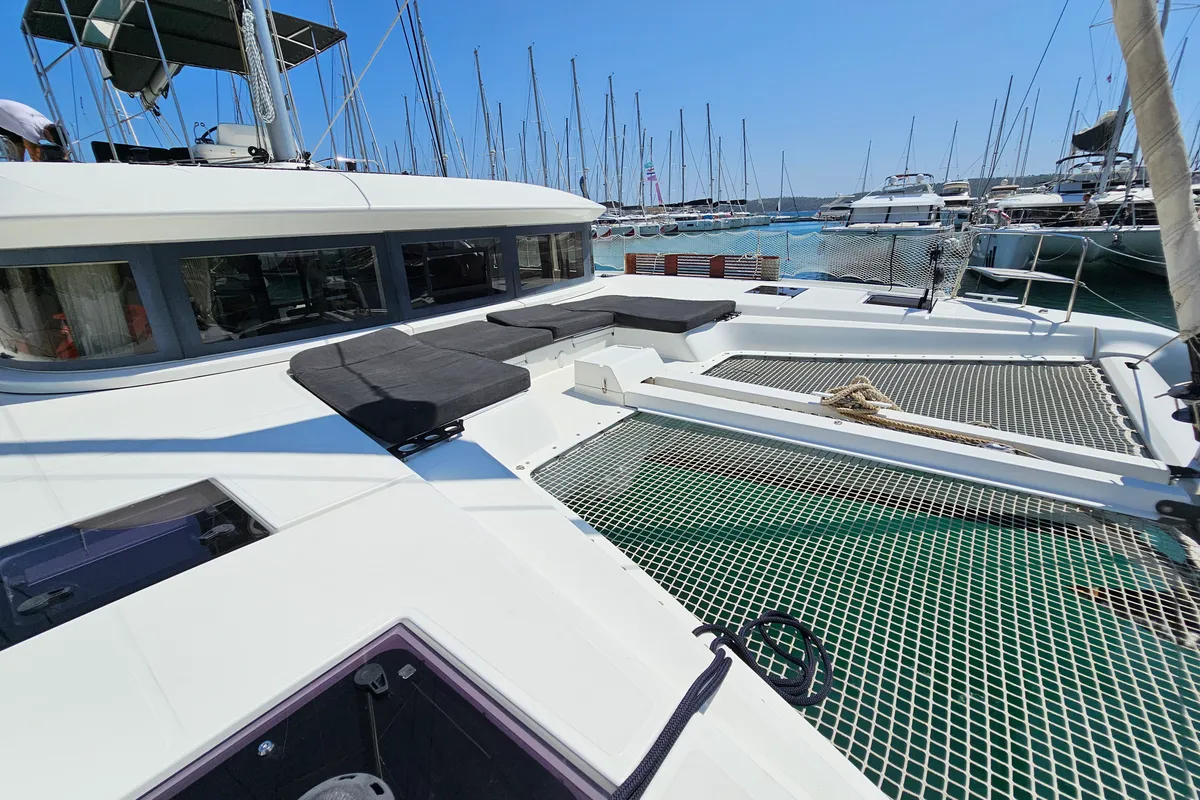 Deck of Mila, a Lagoon 50 catamaran at Seget Donji, Croatia