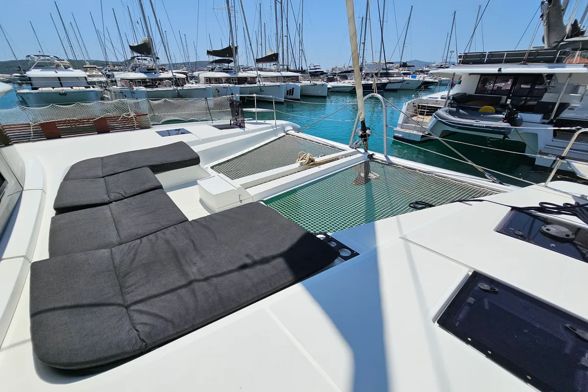 Deck of Mila, a Lagoon 50 catamaran at Seget Donji, Croatia