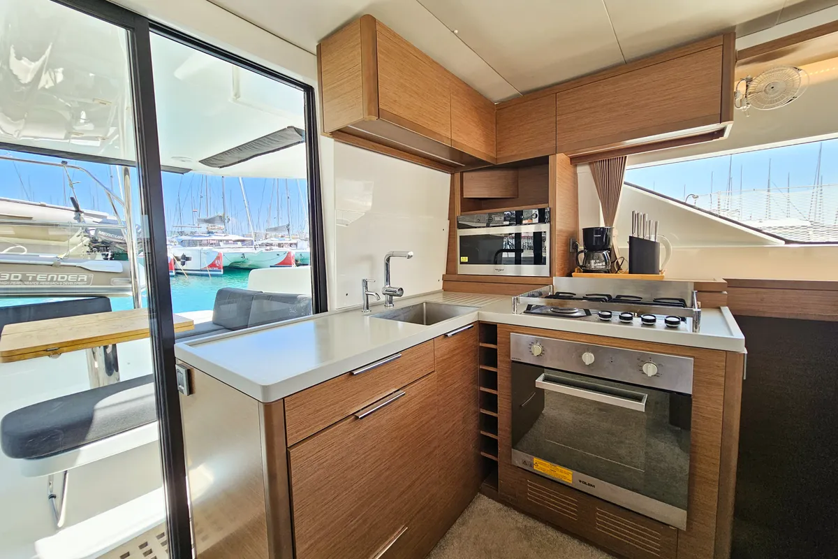 Cockpit of Mila, a Lagoon 50 catamaran at Seget Donji, Croatia