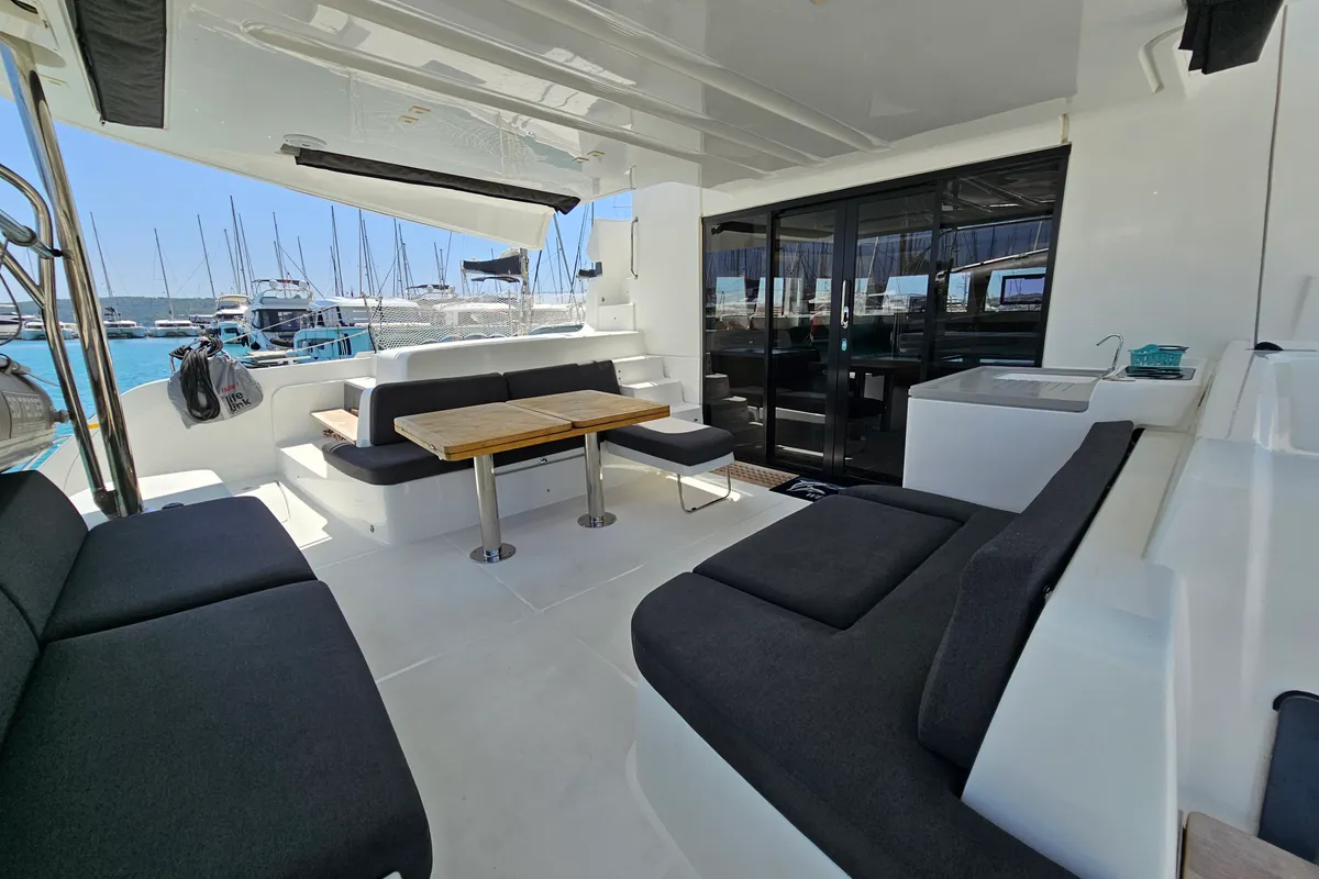 Deck of Mila, a Lagoon 50 catamaran at Seget Donji, Croatia