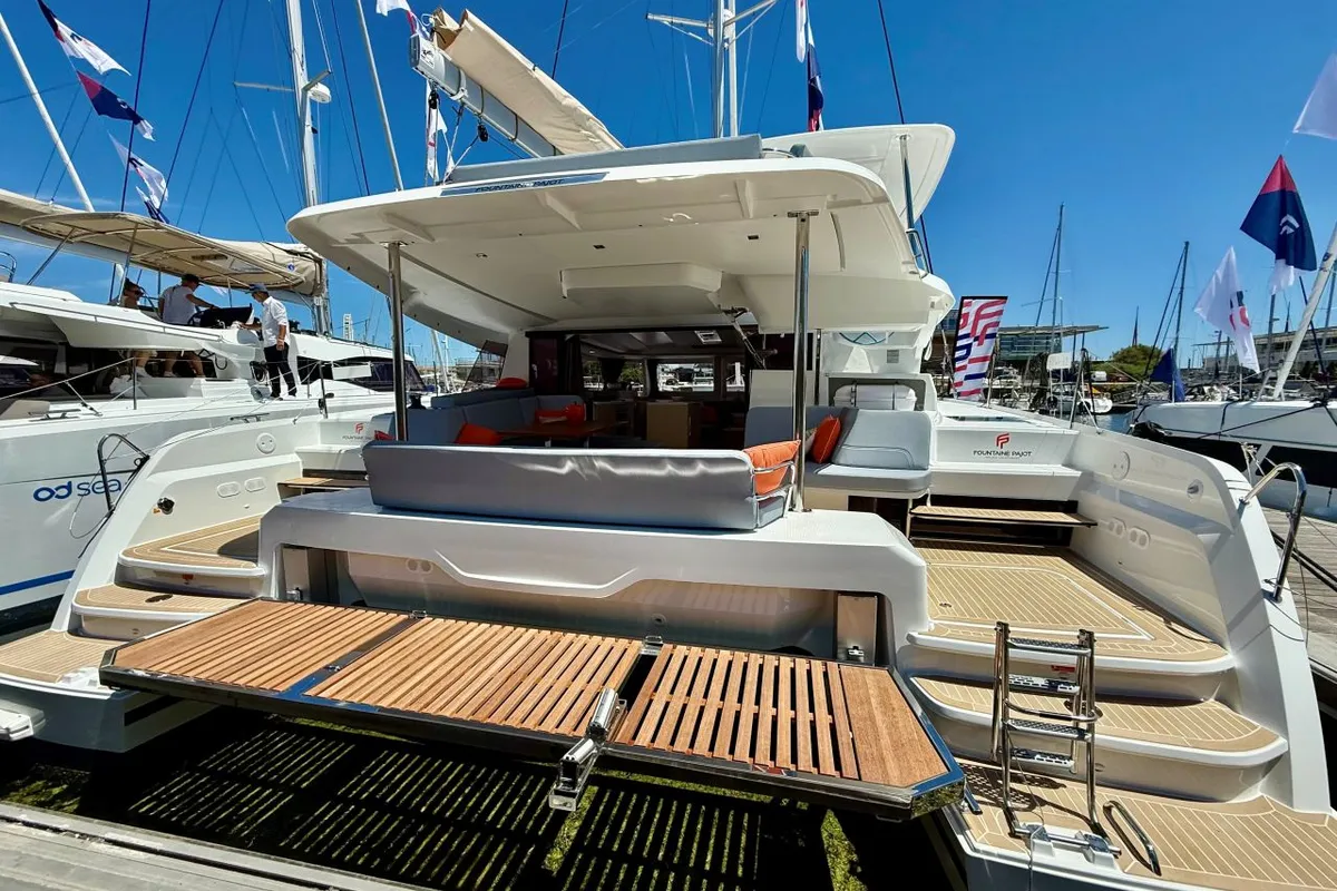 Raven, a Fountaine Pajot FP 44 Maestro catamaran at Road Town, British Virgin Islands