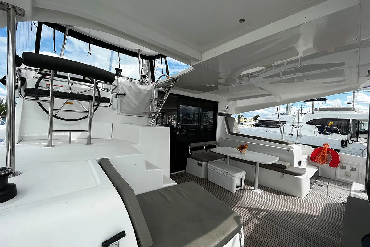 Deck of Belight , a Lagoon 42 catamaran at Road Town, British Virgin Islands