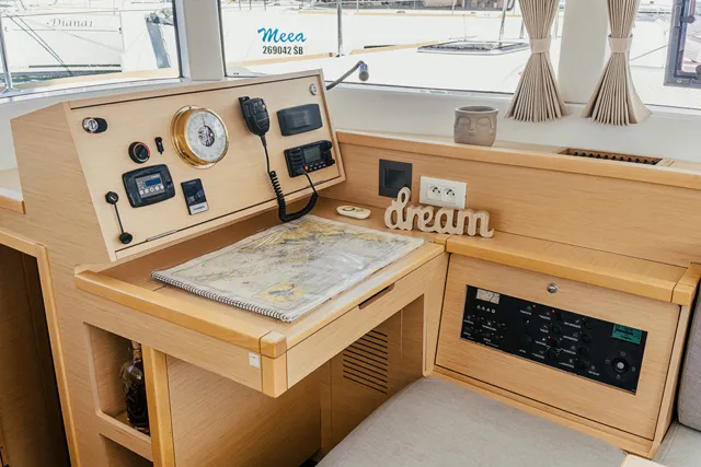 Cockpit of NEMO, a Lagoon 39 catamaran at Grad Šibenik, Croatia
