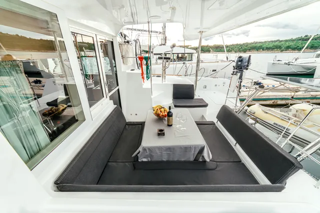 Deck of NEMO, a Lagoon 39 catamaran at Grad Šibenik, Croatia