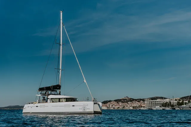 Exterior view of NEMO, a Lagoon 39 catamaran at Grad Šibenik, Croatia