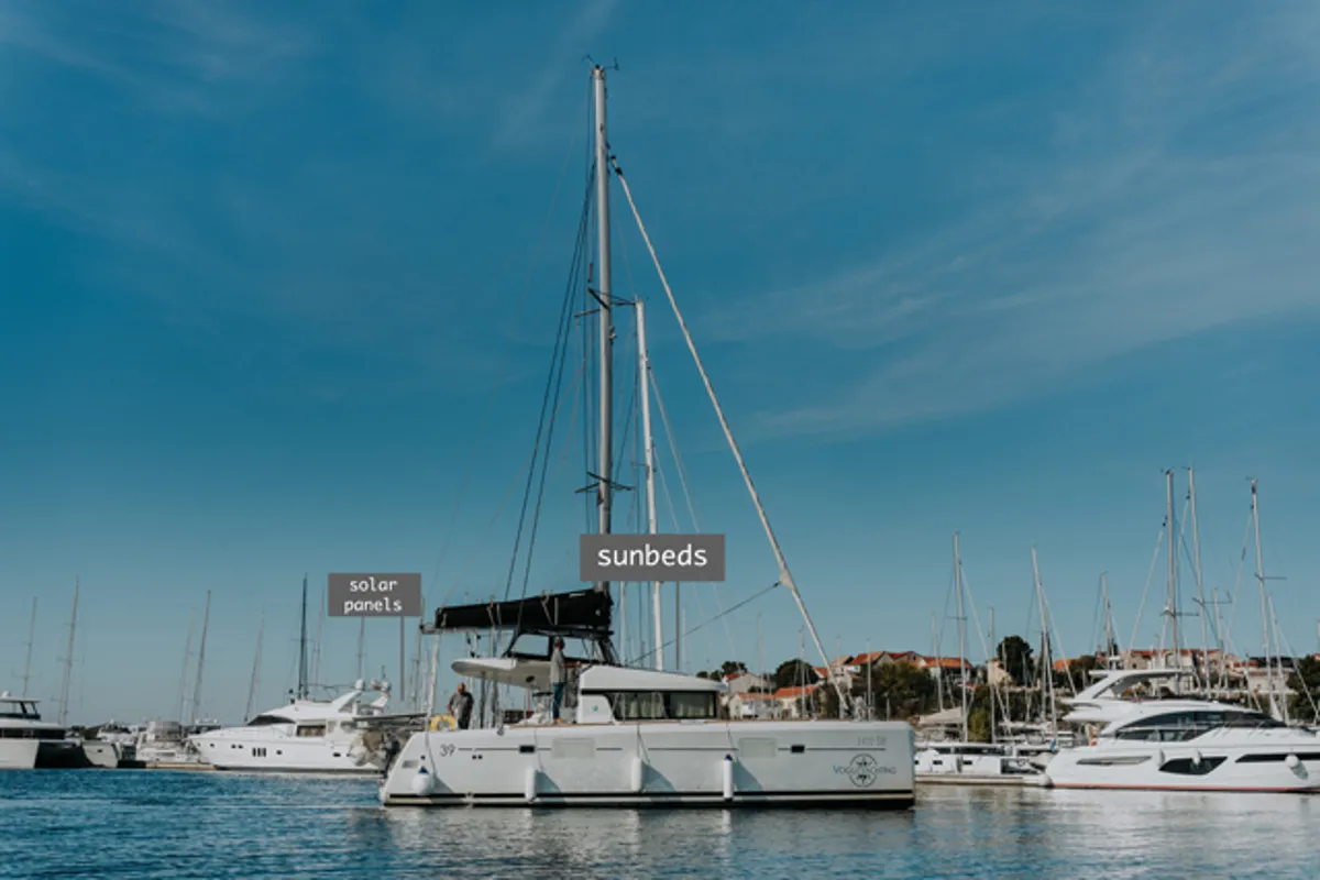 Exterior view of NEMO, a Lagoon 39 catamaran at Grad Šibenik, Croatia