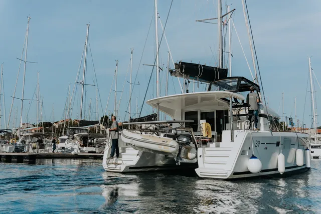 Exterior view of NEMO, a Lagoon 39 catamaran at Grad Šibenik, Croatia