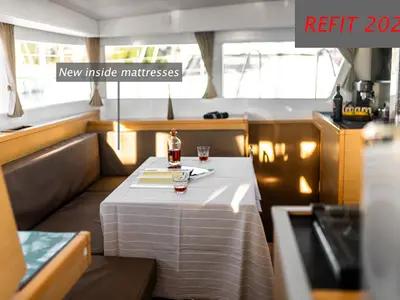 Salon of NEMO, a Lagoon 39 catamaran at Grad Šibenik, Croatia