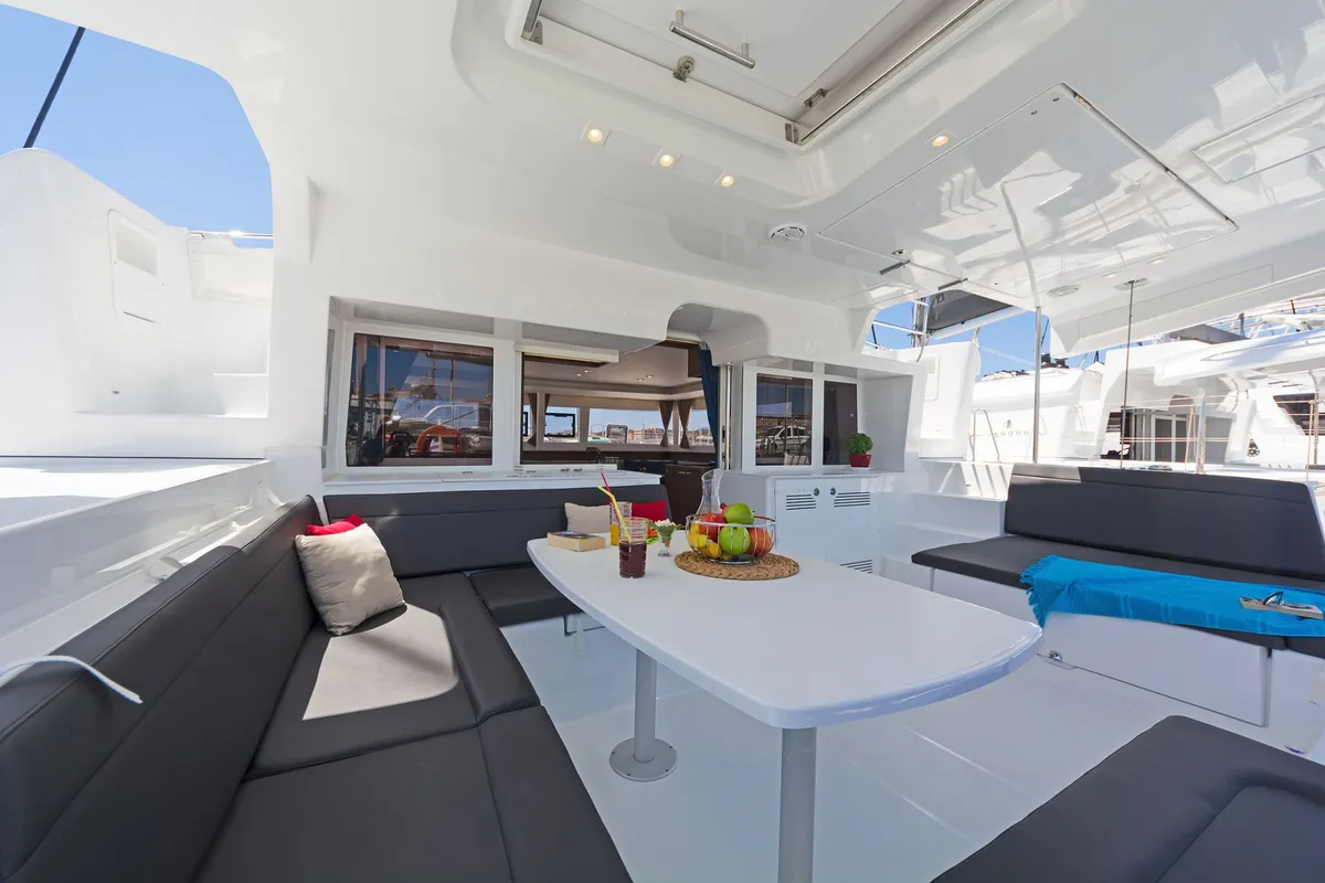 Deck of Thetis, a Lagoon 450 Fly catamaran at Municipal Unit of Rhodes, Greece