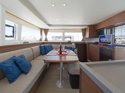 Salon of Thetis, a Lagoon 450 Fly catamaran at Municipal Unit of Rhodes, Greece