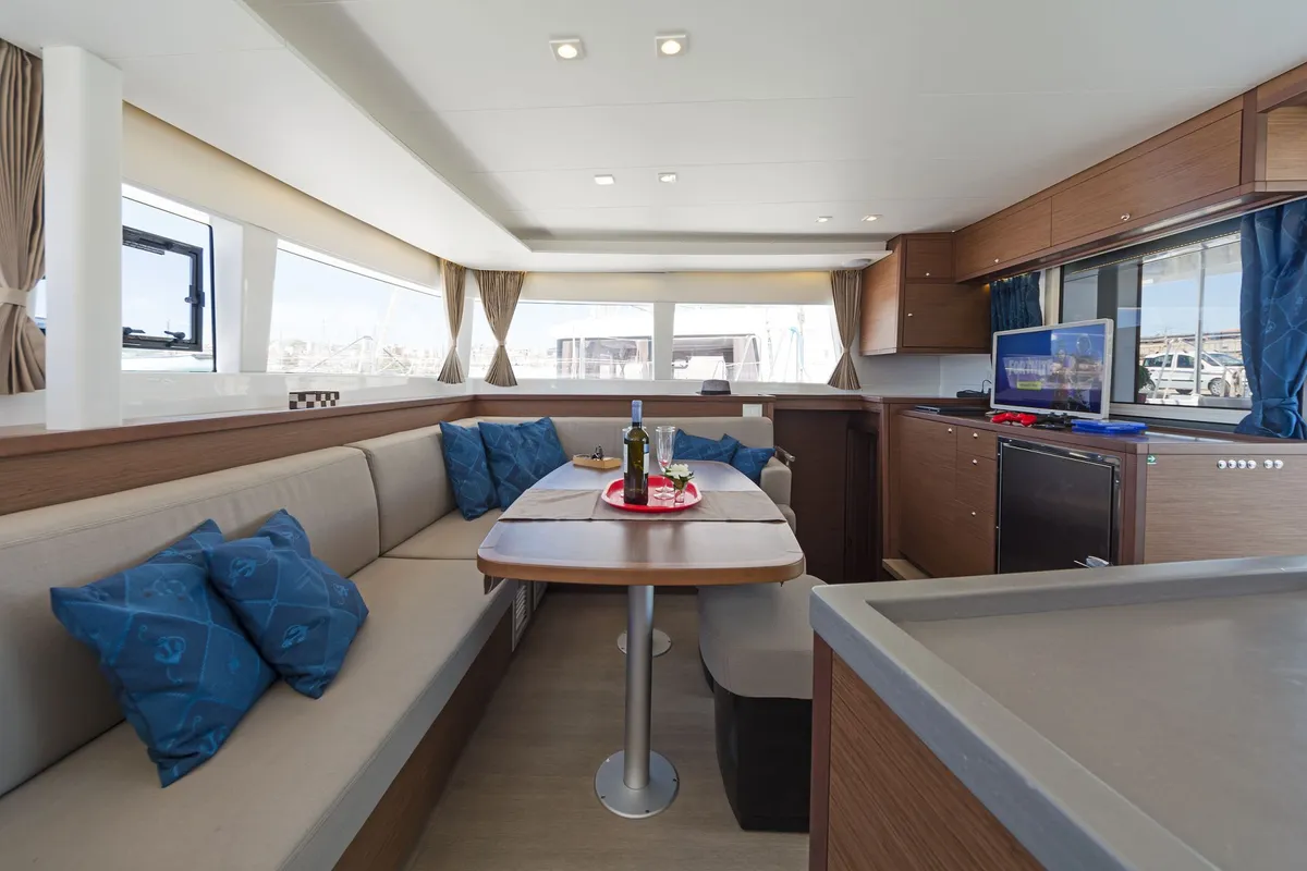 Salon of Thetis, a Lagoon 450 Fly catamaran at Municipal Unit of Rhodes, Greece