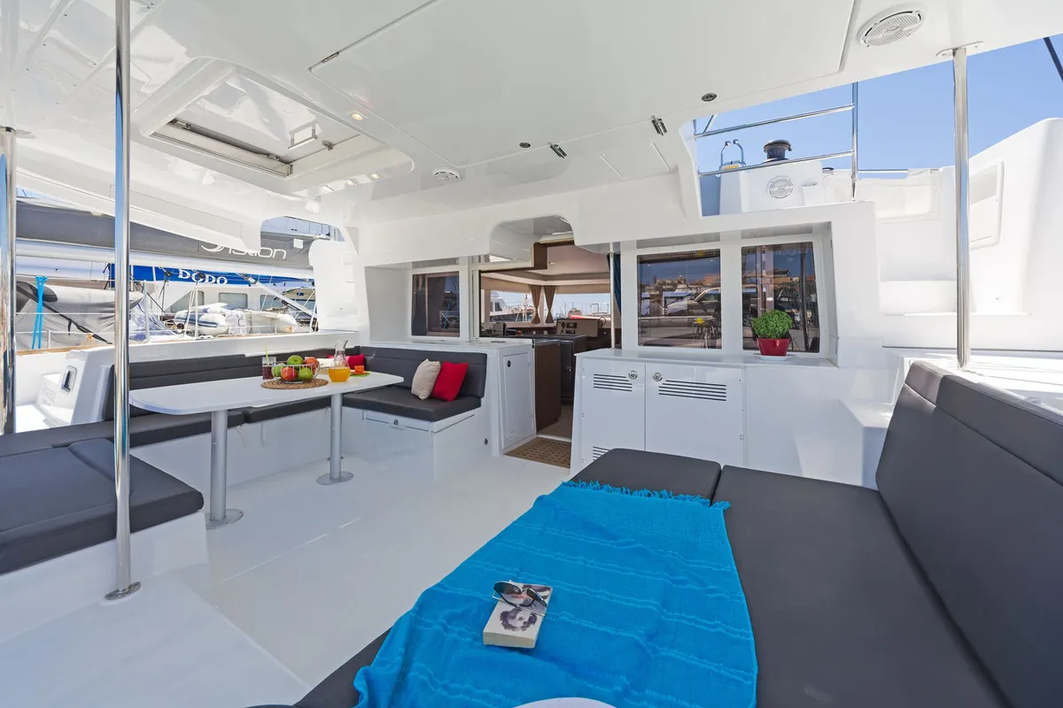 Deck of Thetis, a Lagoon 450 Fly catamaran at Municipal Unit of Rhodes, Greece