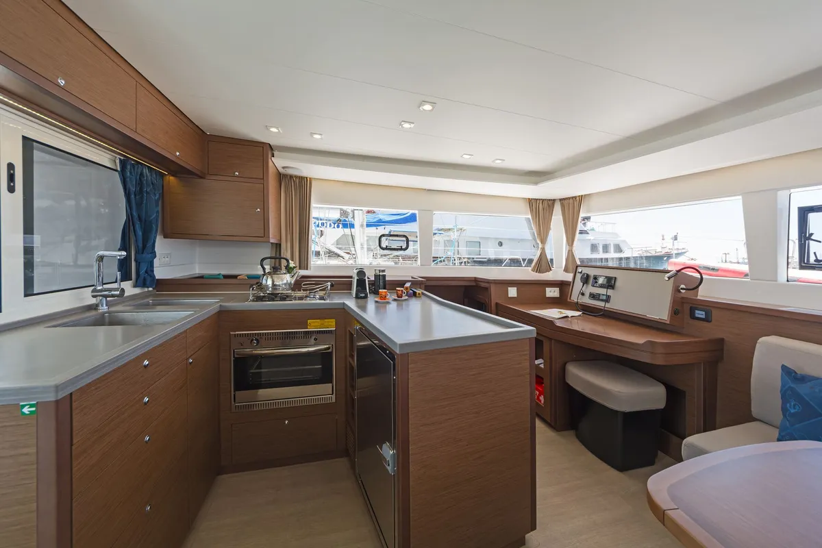 Galley of Thetis, a Lagoon 450 Fly catamaran at Municipal Unit of Rhodes, Greece