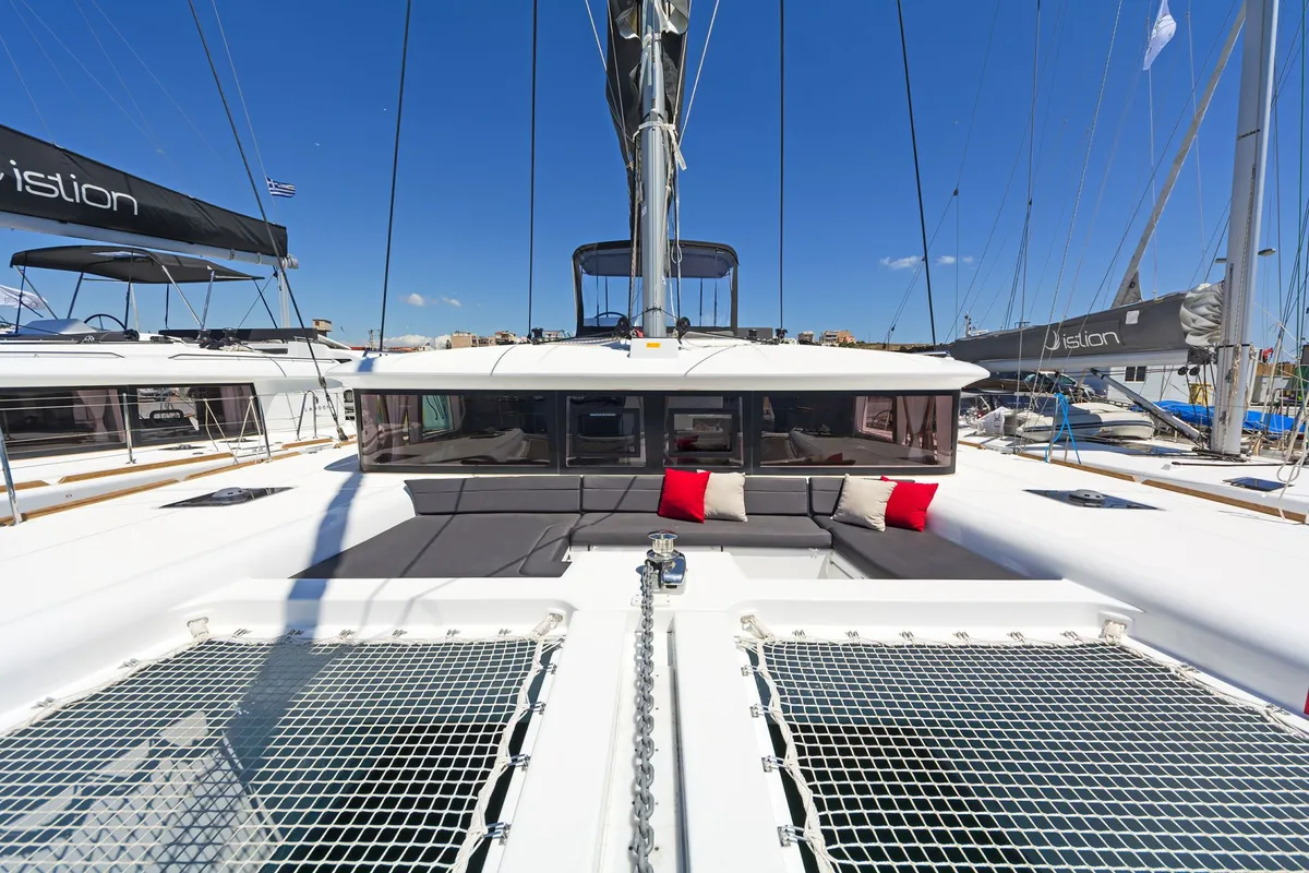 Deck of Thetis, a Lagoon 450 Fly catamaran at Municipal Unit of Rhodes, Greece