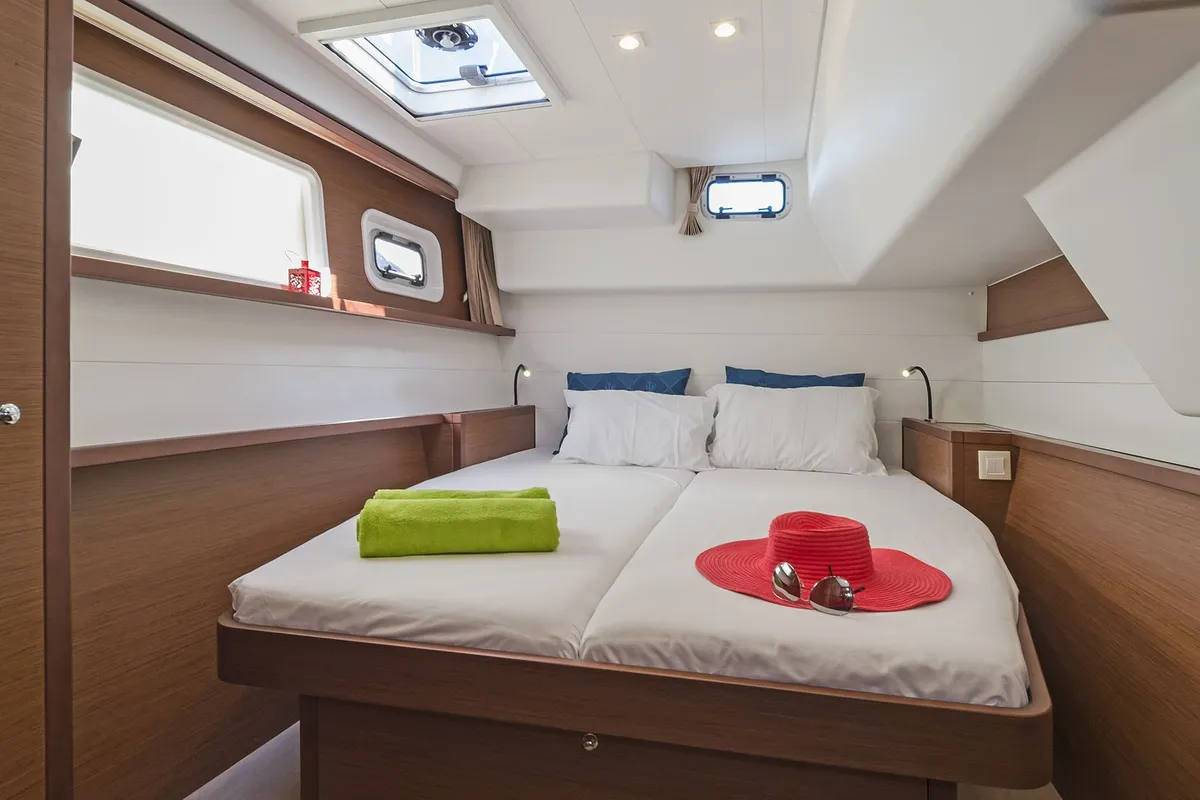 Cabin on Thetis, a Lagoon 450 Fly catamaran at Municipal Unit of Rhodes, Greece