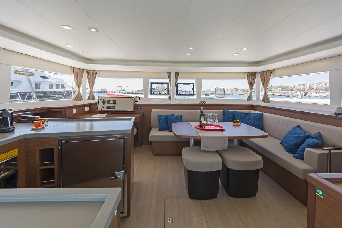 Salon of Thetis, a Lagoon 450 Fly catamaran at Municipal Unit of Rhodes, Greece
