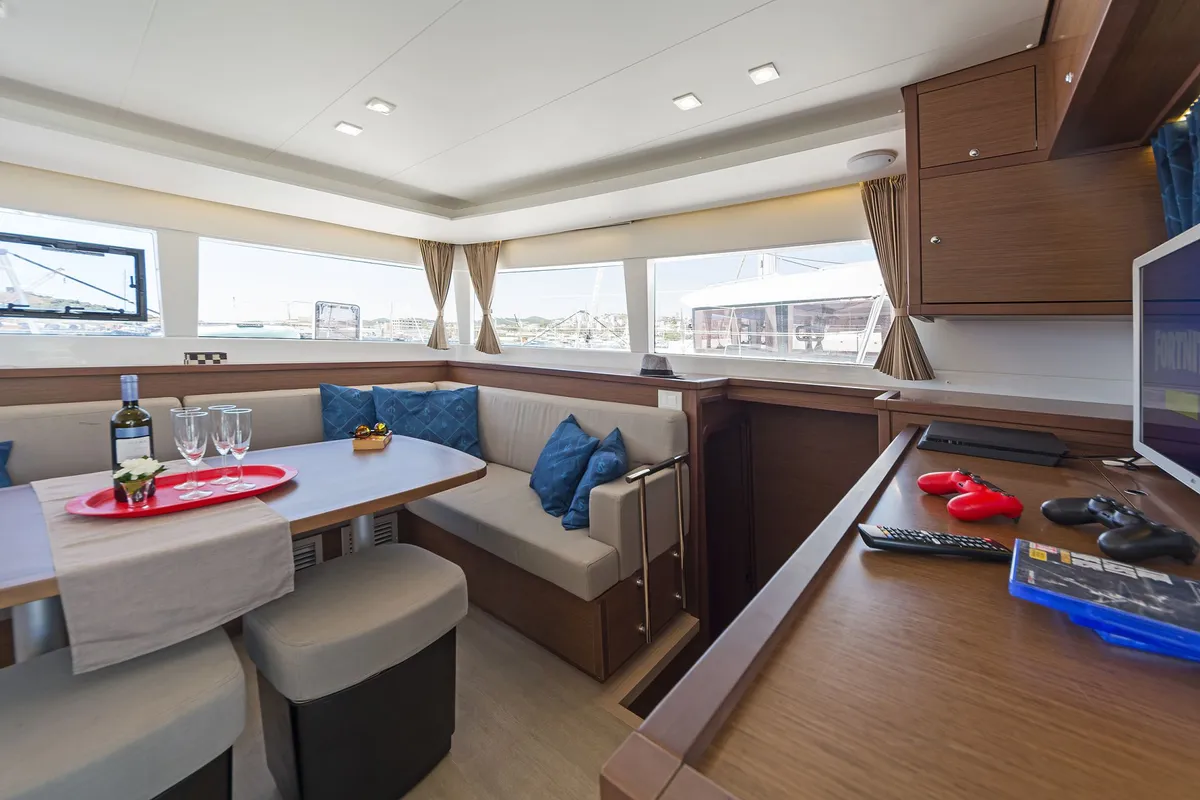 Salon of Thetis, a Lagoon 450 Fly catamaran at Municipal Unit of Rhodes, Greece