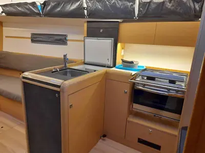 Galley of Anatema, a Jeanneau Sun Odyssey 349 sailboat at Piombino, Italy