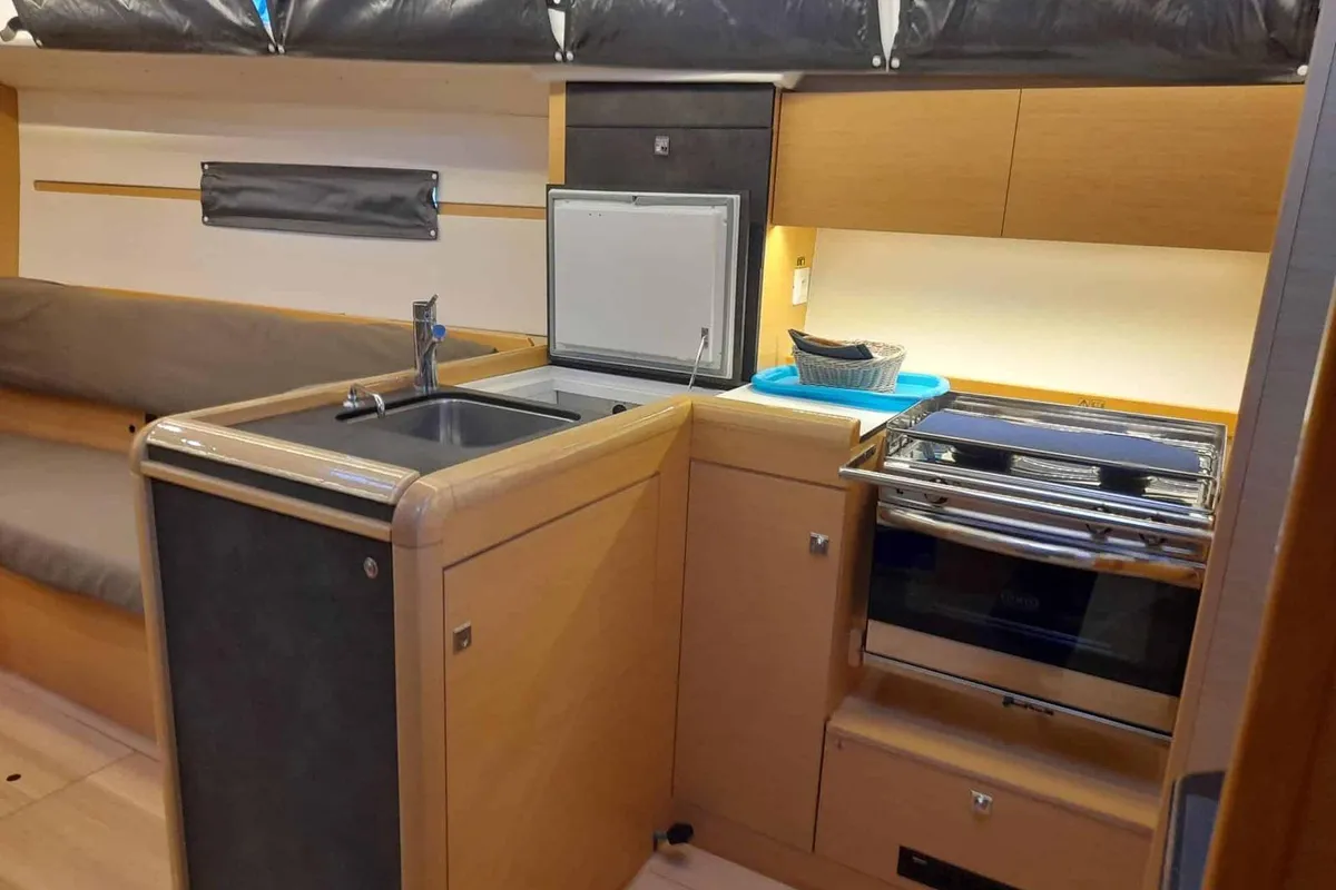 Galley of Anatema, a Jeanneau Sun Odyssey 349 sailboat at Piombino, Italy