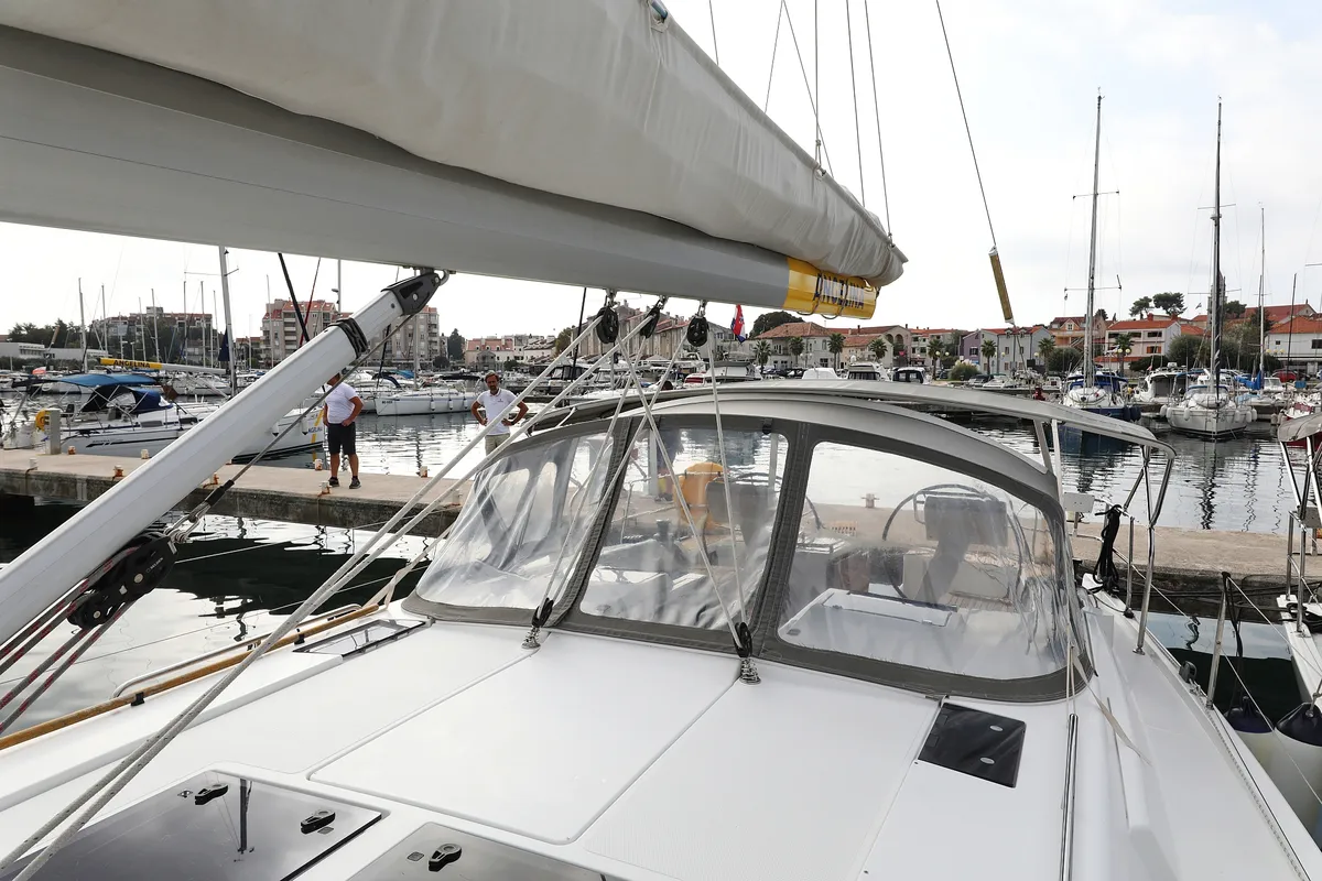 Deck of Susso, a Hanse 455 - 3 cab. sailboat at Biograd na Moru, Croatia