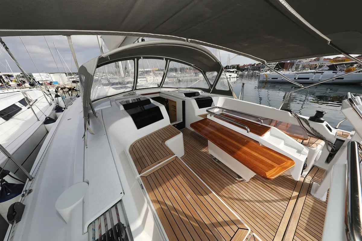 Deck of Susso, a Hanse 455 - 3 cab. sailboat at Biograd na Moru, Croatia