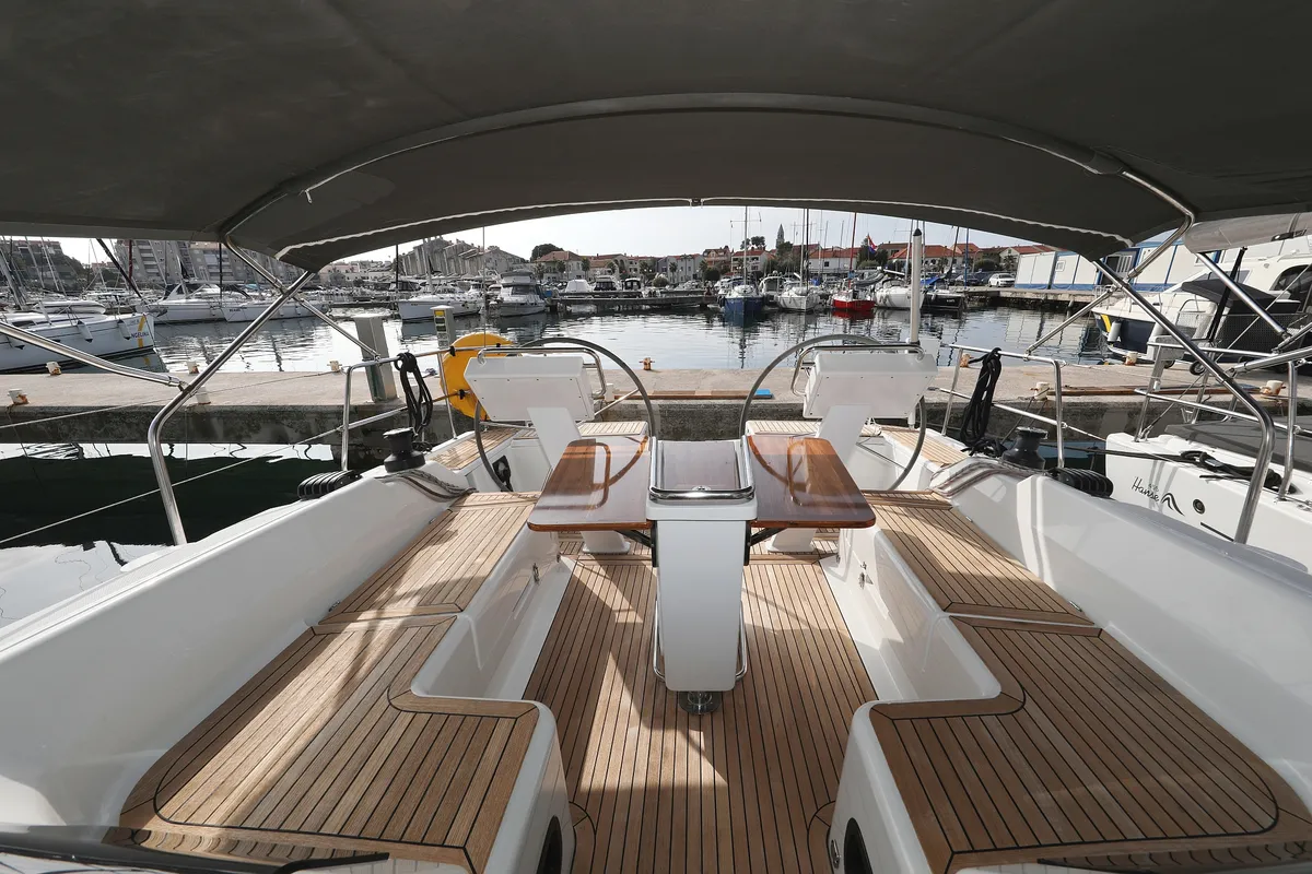 Cockpit of Susso, a Hanse 455 - 3 cab. sailboat at Biograd na Moru, Croatia