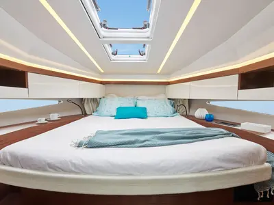 Cabin on Black Pearl, a Jeanneau NC 37 motorboat at Makarska, Croatia