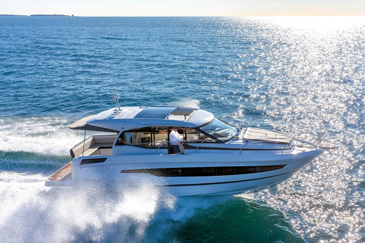 Exterior view of Black Pearl, a Jeanneau NC 37 motorboat at Makarska, Croatia