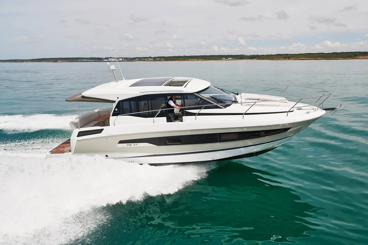 Exterior view of Black Pearl, a Jeanneau NC 37 motorboat at Makarska, Croatia