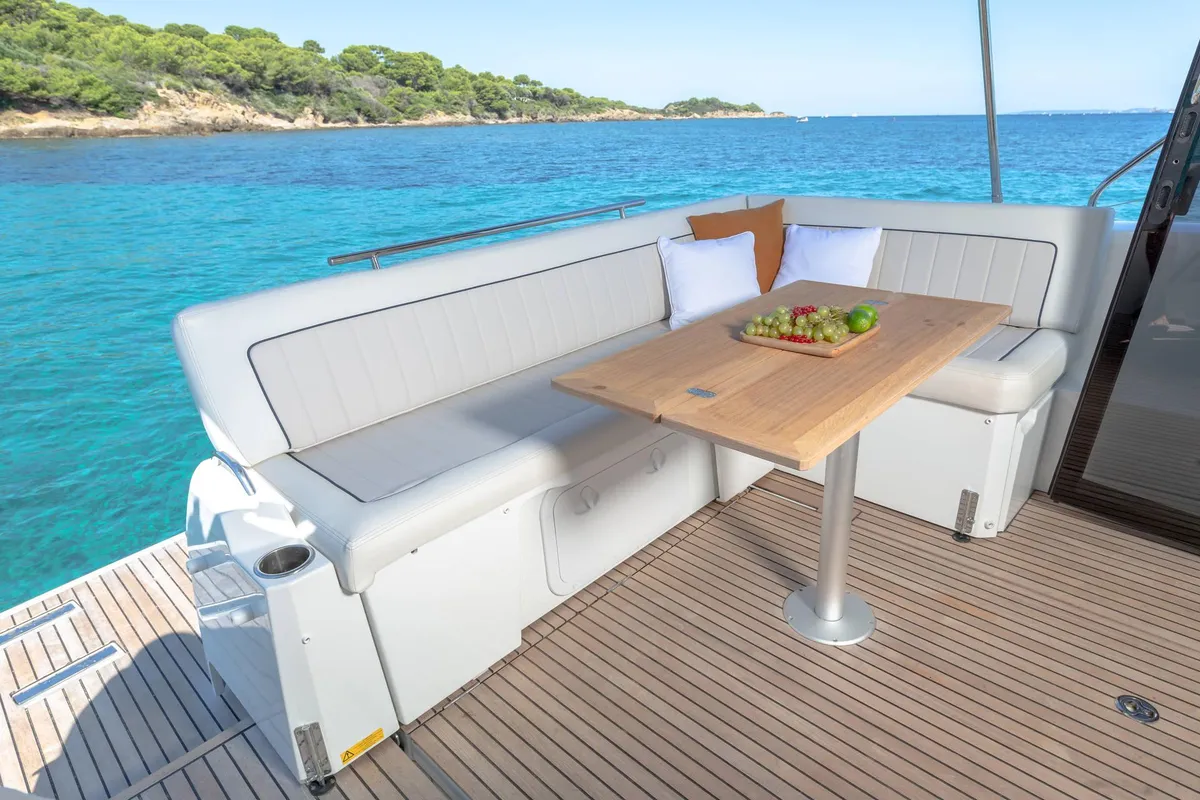 Deck of Black Pearl, a Jeanneau NC 37 motorboat at Makarska, Croatia