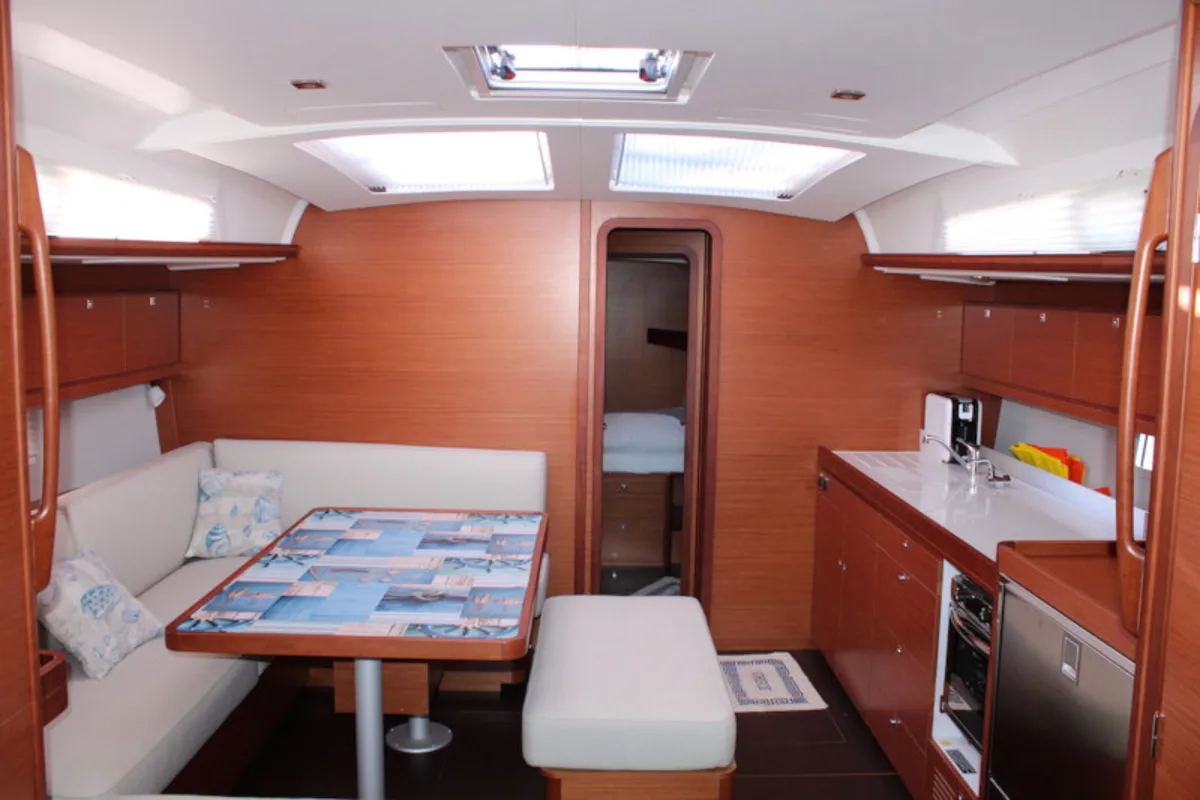 Salon of Why not 13, a Dufour 460 Grand Large sailboat at Municipal Unit of Lefkada, Greece