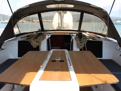 Deck of Why not 13, a Dufour 460 Grand Large sailboat at Municipal Unit of Lefkada, Greece