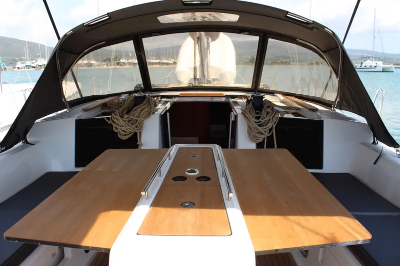 Deck of Why not 13, a Dufour 460 Grand Large sailboat at Municipal Unit of Lefkada, Greece