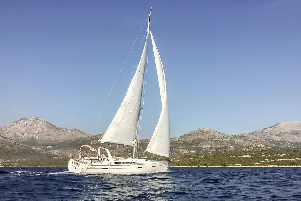 Exterior view of Slide, a Beneteau Oceanis 45 sailboat at Tivat, Montenegro