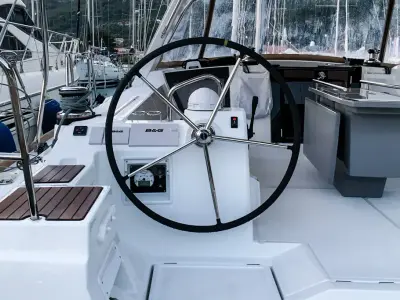 Cockpit of Slide, a Beneteau Oceanis 45 sailboat at Tivat, Montenegro